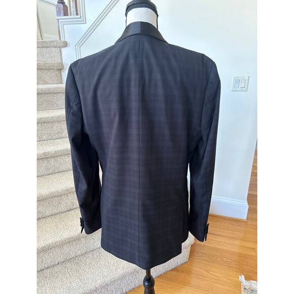 Paisley & Grey Black Plaid & Satin Shawl Collar Single Button Blazer - Picture 2 of 9